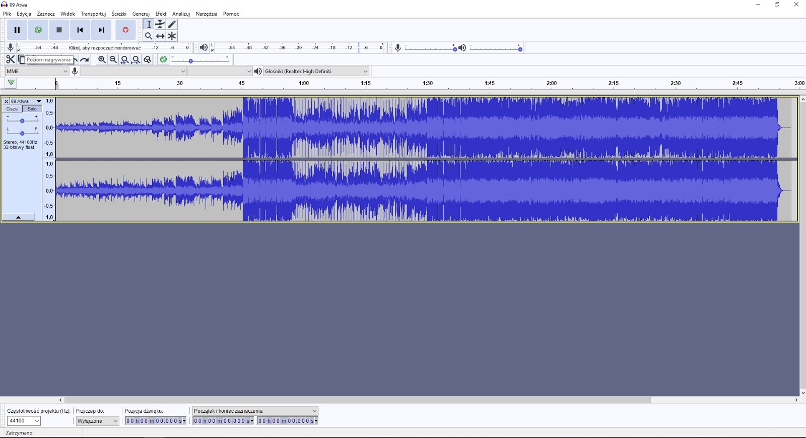audacity skracanie muzyki