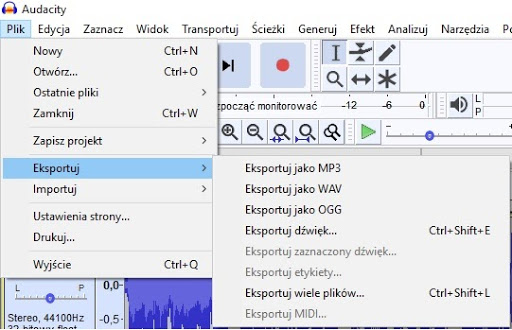 eksport muzyki audacity