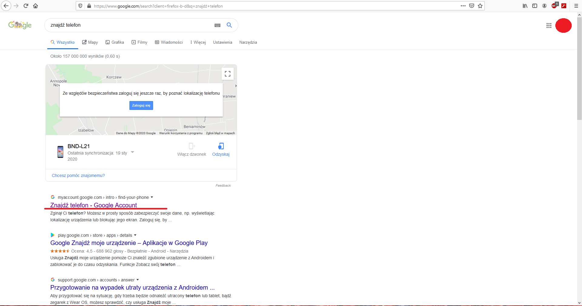 na,ierzanie telefonu przez google