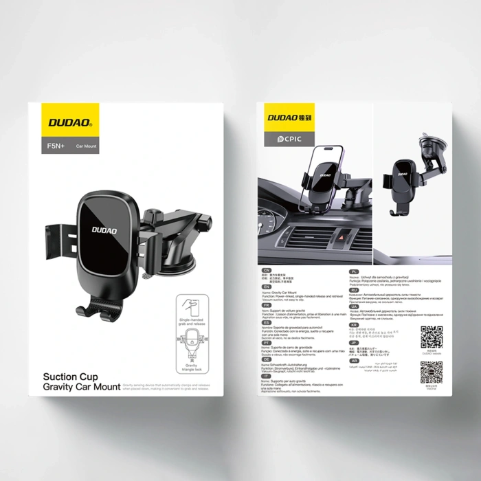 Uchwyt samochodowy Dudao F5N+ grawitacyjny z przyssawką na szybę lub deskę rozdzielczą - czarny