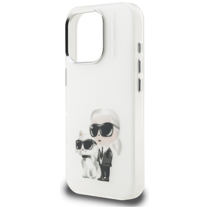Etui Karl Lagerfeld IML Aquarelle Karl   & Choupette & Logo do iPhone 16 Pro biały