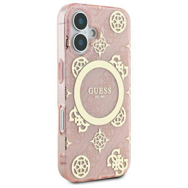 Etui Guess iPhone 16 6.1" różowy/pink hardcase IML Peony On 4G Background MagSafe