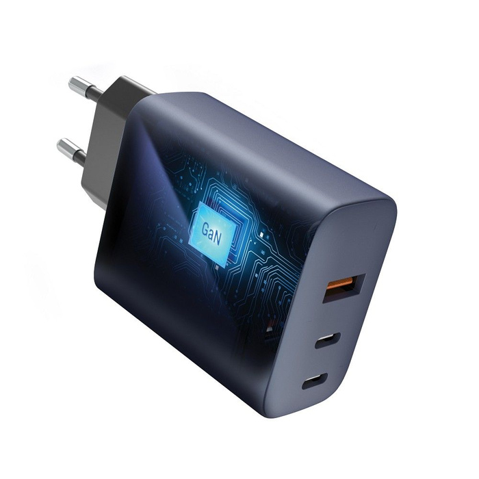 Ładowarka sieciowa do telefonu Forcell F-Energy GaN 2 x USB C + USB A QC4.0 PD 4A 65W VT-42B szara