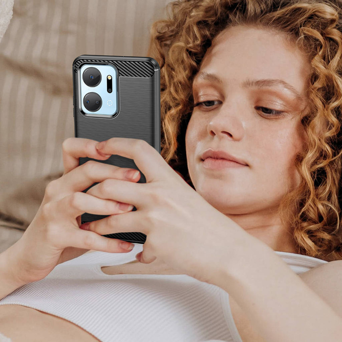 Etui Carbon Case etui do Honor Play 40 Plus / Honor X7a elastyczny silikonowy karbonowy pokrowiec czarne Case