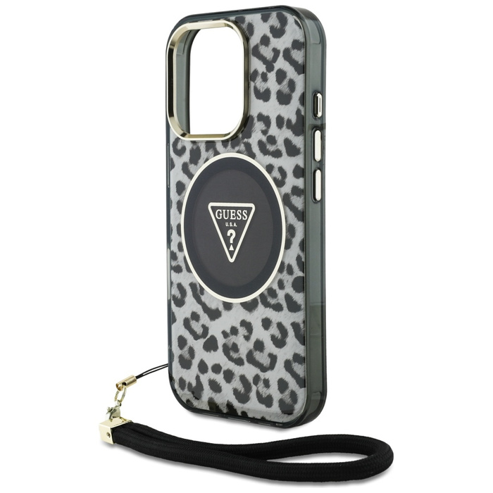 Etui Guess HC IML Leopard Triangle Cord   Strap do iPhone 16 Pro Max MagSafe czarny