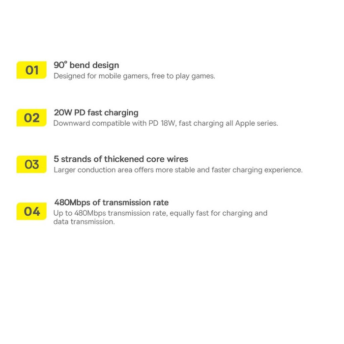 Baseus MVP 2 Elbow kątowy kabel przewód Power Delivery z bocznym wtykiem USB Typ C / Lightning 1m 20W czerwony (CAVP000220)