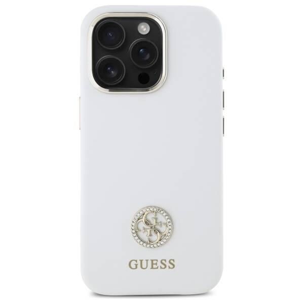 Etui Guess iPhone 16 Pro Max 6.9" biały/white hardcase Silicone Logo Strass 4G