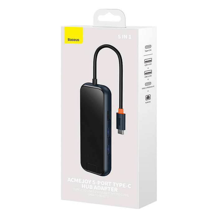 Hub 5w1 Baseus AcmeJoy series USB-C do 2xUSB 3.0 + USB 2.0 + USB-C PD + RJ45 (szary)