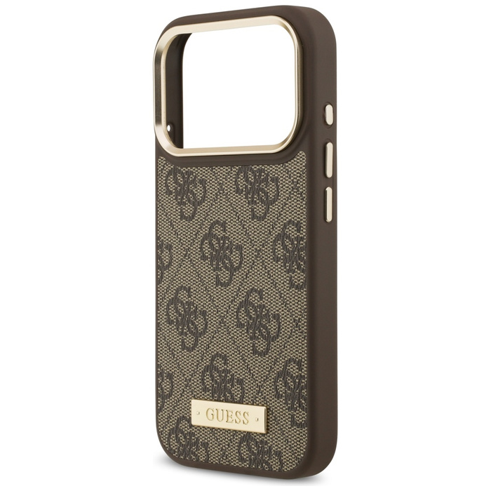 Etui Guess 4G Logo Plate MagSafe do      iPhone 17 Pro brązowy