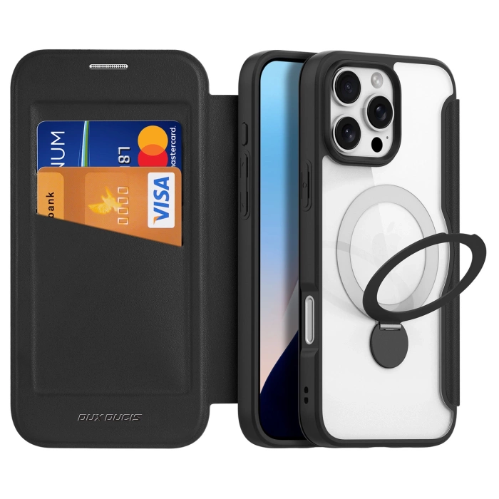 Etui Dux Ducis Skin X Pro na iPhone 16 Pro z MagSafe, klapką i podstawką - czarne