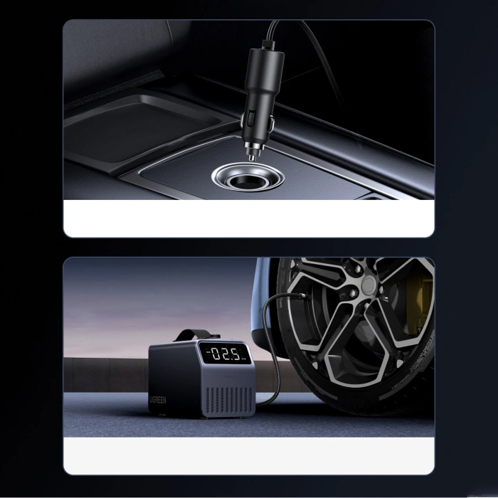 Pompka elektryczna Ugreen 150 PSI 12V do opon samochodowych z wyświetlaczem cyfrowym - szara