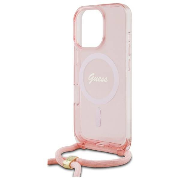 Etui Guess iPhone 16 Pro      6.3" różowy/pink hardcase Crossbody Cord Script MagSafe