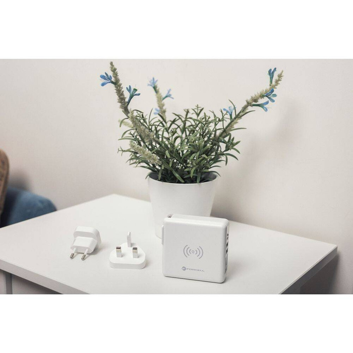 Wielofunkcyjna ładowarka Forcell F-Energy 4w1 2 x USB A + USB C 15W + power bank 8000mAh + ładowanie bezprzewodowe biała