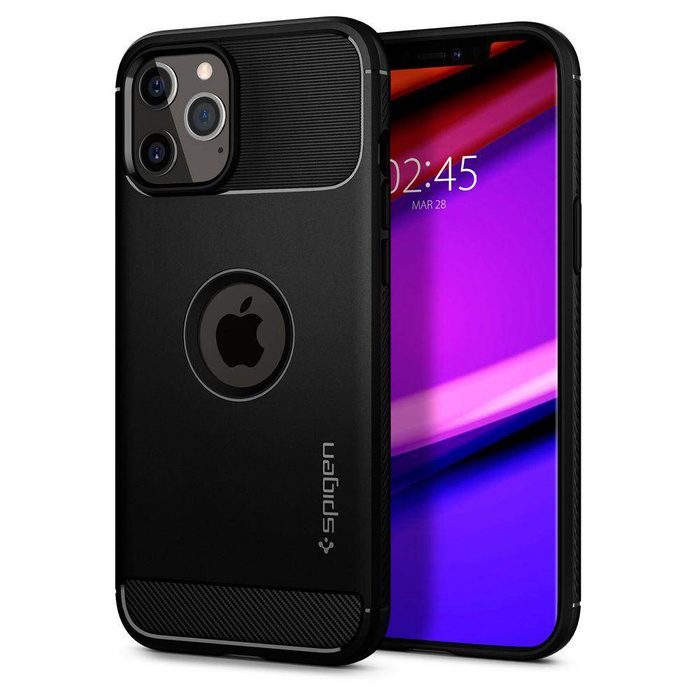 SPIGEN Rugged Armor iPhone 12 / 12 Pro Etui Matte Black Czarne + Szkło 3MK Flexible Glass Lite