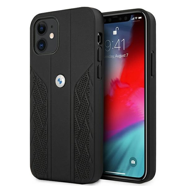 Etui BMW Apple iPhone 12 Mini Leather Curve Perforate Czarny Hardcase