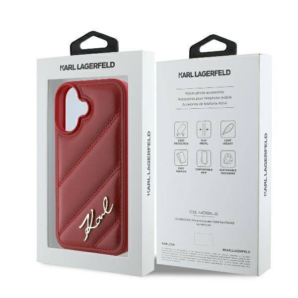 Etui Karl Lagerfeld iPhone 16 6.1" czerwony/red hardcase Diagonal Quilted Script