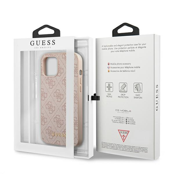Etui GUESS Apple iPhone 12 12 Pro 4G Metal Gold Logo Różowy Hardcase