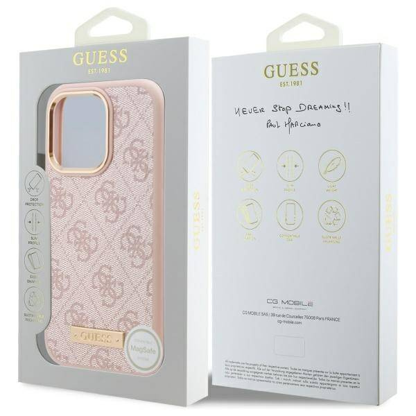 Etui Guess iPhone 16 Pro 6.3" różowy/pink hardcase 4G Logo Plate MagSafe