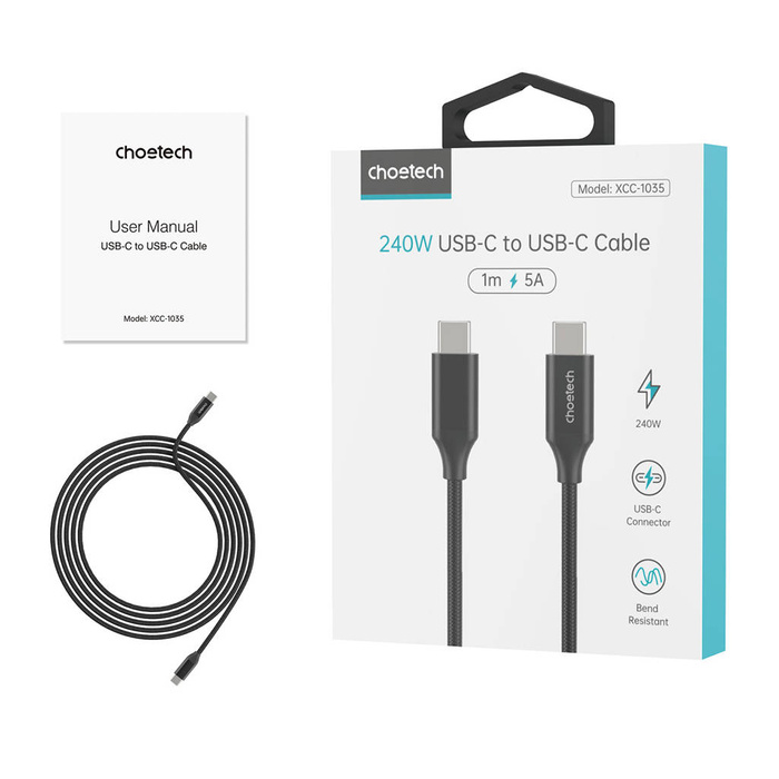 Choetech kabel do ładowania i transmisji danych USB-C - USB-C PD3.1 240W 480 Mbps 2m czarny (XCC-1036)