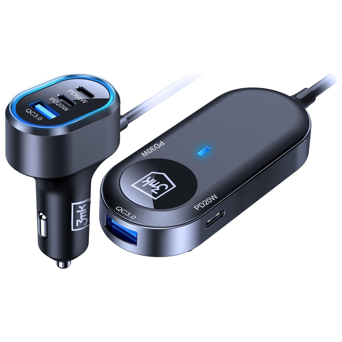 Ładowarka samochodowa 3MK Double Car     Charger 135W PD QC PPS 2xUSB-A 4xUSB-C szary