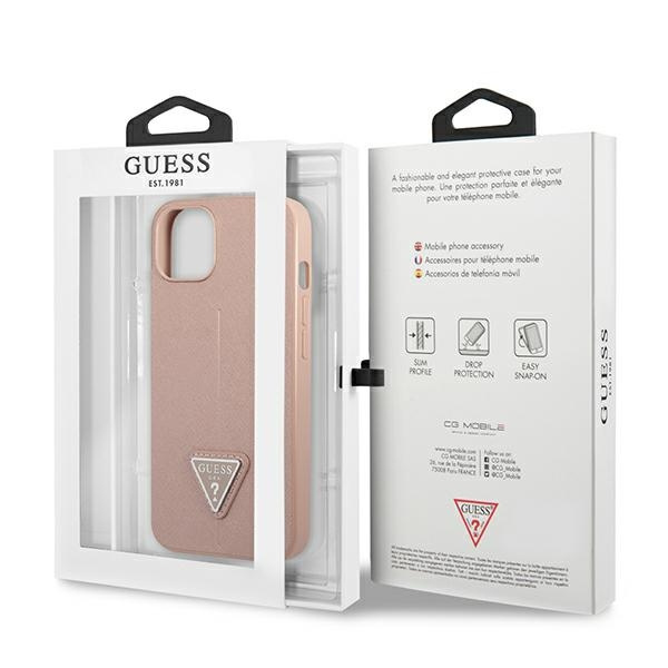Etui GUESS Apple iPhone 14 Plus Saffiano Triangle Logo Różowy Hardcase