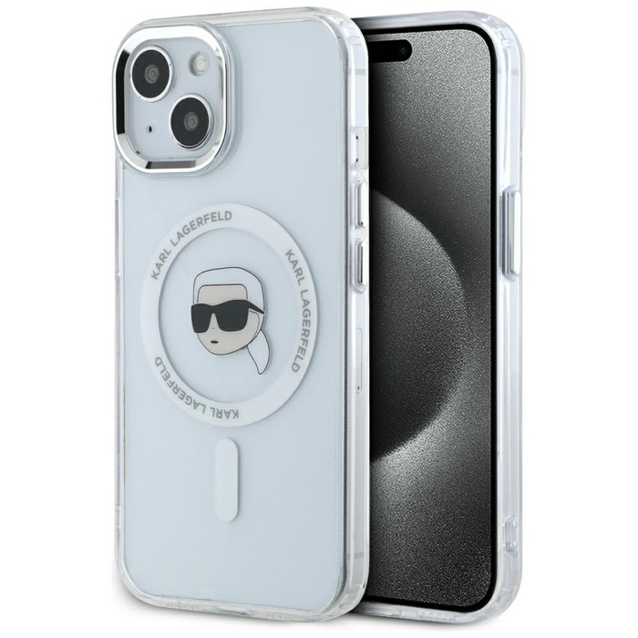 Etui Karl Lagerfeld IML Metal Karl Head   MagSafe do iPhone 15 biały