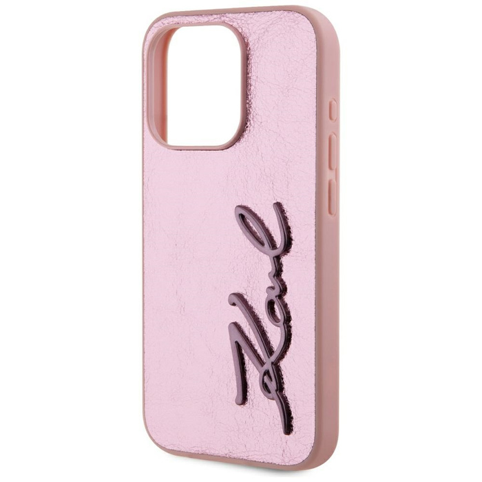 Etui Karl Lagerfeld Wrinkled Metal       Signature do iPhone 15 Pro Max różowy