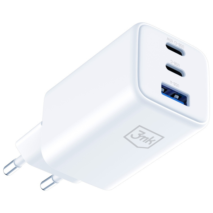 Ładowarka sieciowa 3MK Hyper GaN Charger 65W 1xUSB-A 2xUSB-C PD QC4+ biały