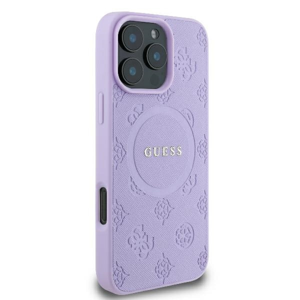 Etui Guess iPhone 16 Pro Max 6.9" purpurowy/purple hardcase Saffiano Peony Classic Logo MagSafe
