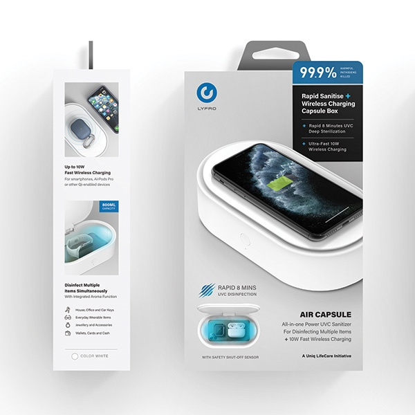 Sterylizator UNIQ LYFRO Air Capsule UV-C Ładowarka Indukcyjna 10W Biały