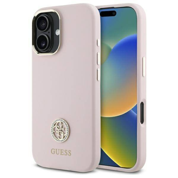 Etui Guess iPhone 16 6.1" jasnoróżowy/pink hardcase Silicone Logo Strass 4G