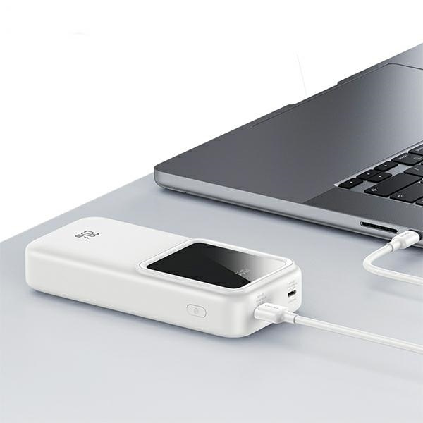 USAMS Powerbank z wbudowanymi kablami USB-C+Lightning 30000 mAh 20W PD+Qc 3.0 Fast Charge X-chel Series biały/white 30KCD21302 (US-CD213)