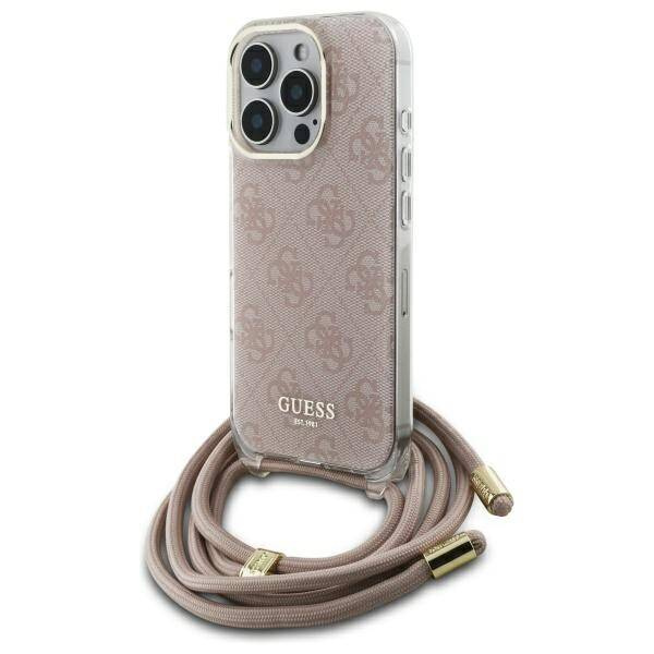Etui Guess iPhone 16 Pro Max 6.9" różowy/pink hardcase Crossbody Cord 4G Print