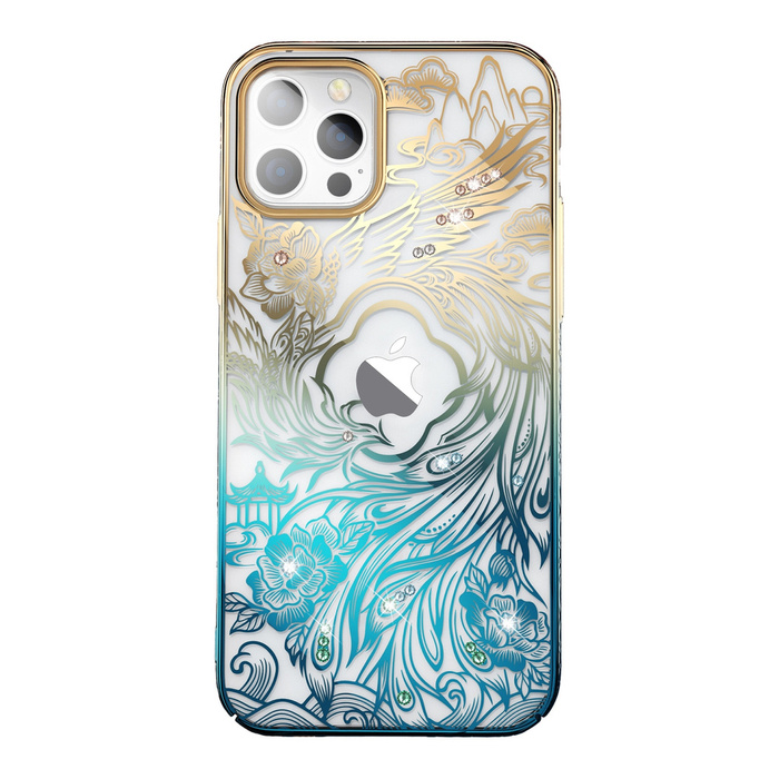 Etui Luksusowe etui iPhone 14 z kryształami Kingxbar Phoenix - złoto-niebieskie Case