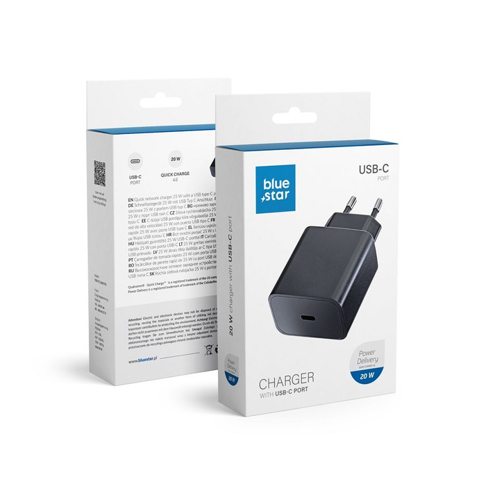 Ładowarka sieciowa do telefonu Blue Star USB C QC4.0 PD 3A 20W TFB-TC-20WPD czarna