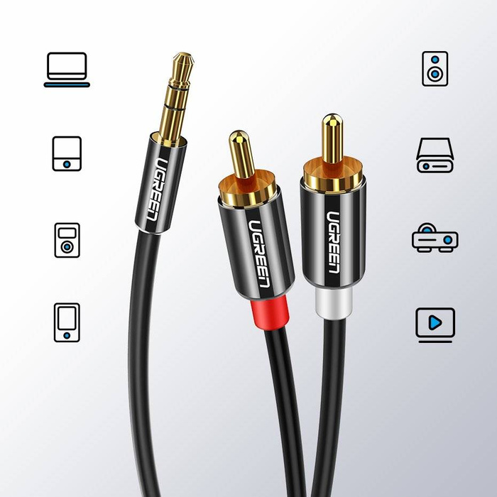Ugreen kabel przewód audio 3,5 mm mini jack - 2RCA 3m czarny (10590)