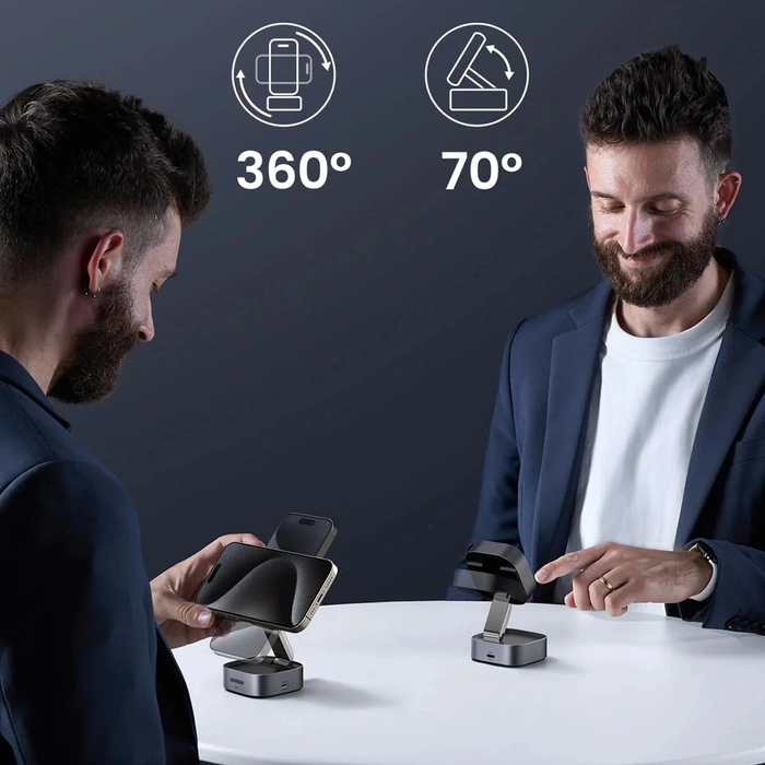 Ładowarka indukcyjna Qi 2w1 Ugreen W702 do Iphone, AirPods, 15W (szara)