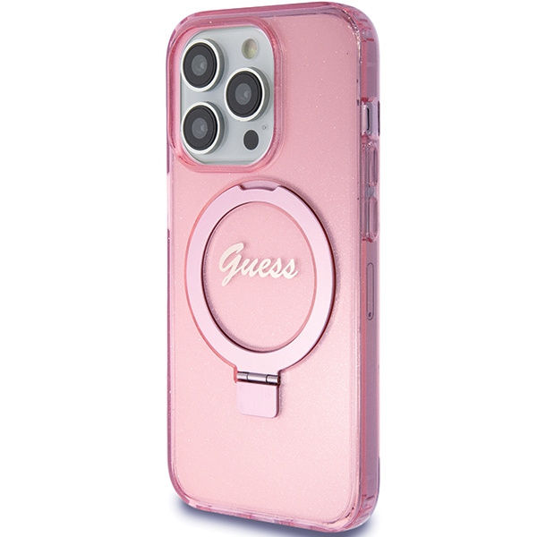 Etui Guess GUHMP15LHRSGSP iPhone 15 Pro 6.1" różowy/pink hardcase Ring Stand Script Glitter MagSafe Case