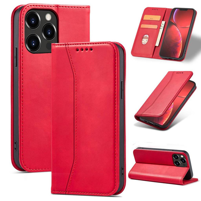 Magnet Fancy Case etui do iPhone 13 Pro Max pokrowiec portfel na karty kartę podstawka czerwony