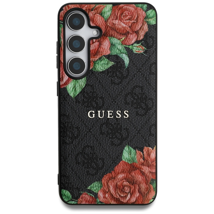 Etui Guess Leather 4G Flowers Print       Metal Classic Logo MagSafe Samsung Galaxy S25 czarny