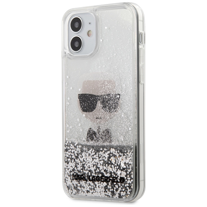 Etui KARL LAGERFELD Apple iPhone 12 Mini Ikonik Liquid Glitter Srebrny Hardcase