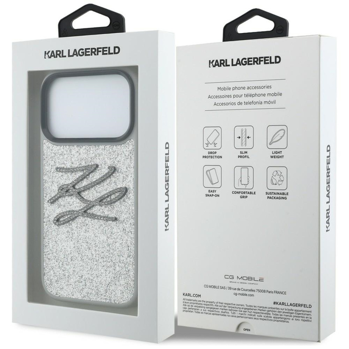 Etui Karl Lagerfeld IML Glitter KL       Diamond Logo do iPhone 17 Pro srebrny
