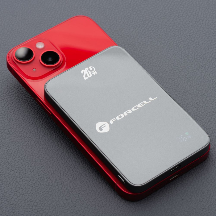 Powerbank zgodny z MagSafe Forcell F-Energy SuperSlim F5K8 QC4.0 PD3.0 15W 5000 mAh szary 0INT