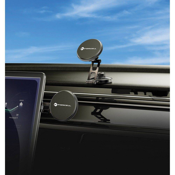 Uchwyt na telefon do samochodu magnetyczny zgodny z MagSafe Forcell F-Grip IronSecure do szyby / deski czarny