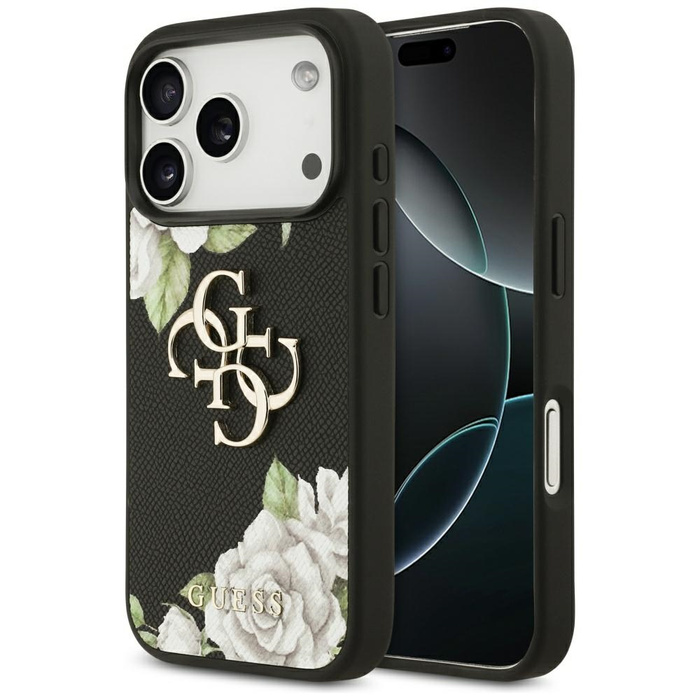 Etui Guess Grained Roses & Big 4G Logo   do iPhone 17 Pro czarny