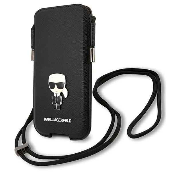 Torebka KARL LAGERFELD Telefon 6,7 Saffiano Ikonik Karl`s Czarny Hardcase