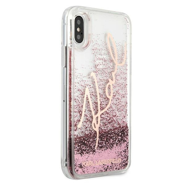 Etui KARL LAGERFELD Apple iPhone X Xs Glitter Signature Różowy Złoty Case