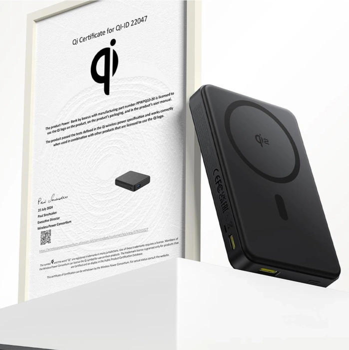Powerbank Baseus Airpow II 10000mAh Qi2 z MagSafe 22,5W z kablem Baseus Simple Series USB-C - USB-C 20V/3A (30cm) - czarny