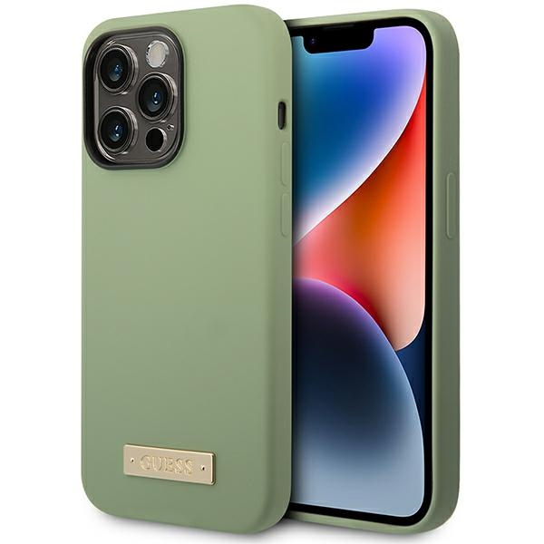 Etui Guess GUHMP14XSBPLA iPhone 14 Pro Max 6.7" zielony/khaki hard case Silicone Logo Plate MagSafe Case