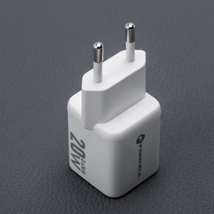 Ładowarka sieciowa do telefonu Forcell F-Energy Mini GaN III USB C + USB A QC4.0 PD 20W VT-35A biała 0INT